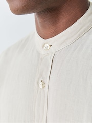 BOSS Cream Rash Logo Long Sleeve 100% Linen Shirt - Image 4 of 5