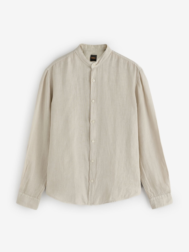 BOSS Cream Rash Logo Long Sleeve 100% Linen Shirt - Image 5 of 5 BOSS Cream Rash Logo Long Sleeve 100% Linen Shirt - Image 5 of 5