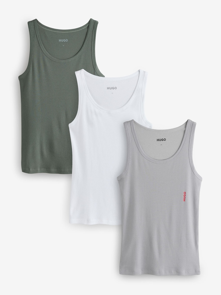 HUGO Grey Tank Top Vests 3 Pack - Image 1 of 4 HUGO Grey Tank Top Vests 3 Pack - Image 1 of 4