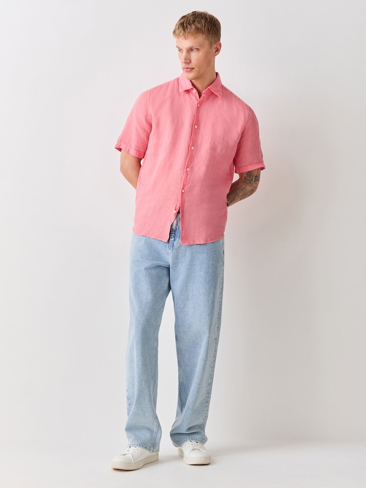 BOSS Pink Regular Fit Short Sleeve Linen Shirt - Image 2 of 2 BOSS Pink Regular Fit Short Sleeve Linen Shirt - Image 2 of 2