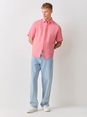 BOSS Pink Regular Fit Short Sleeve Linen Shirt - Image 3 of 4