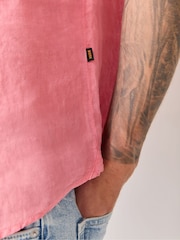 BOSS Pink Regular Fit Short Sleeve Linen Shirt - Image 4 of 4