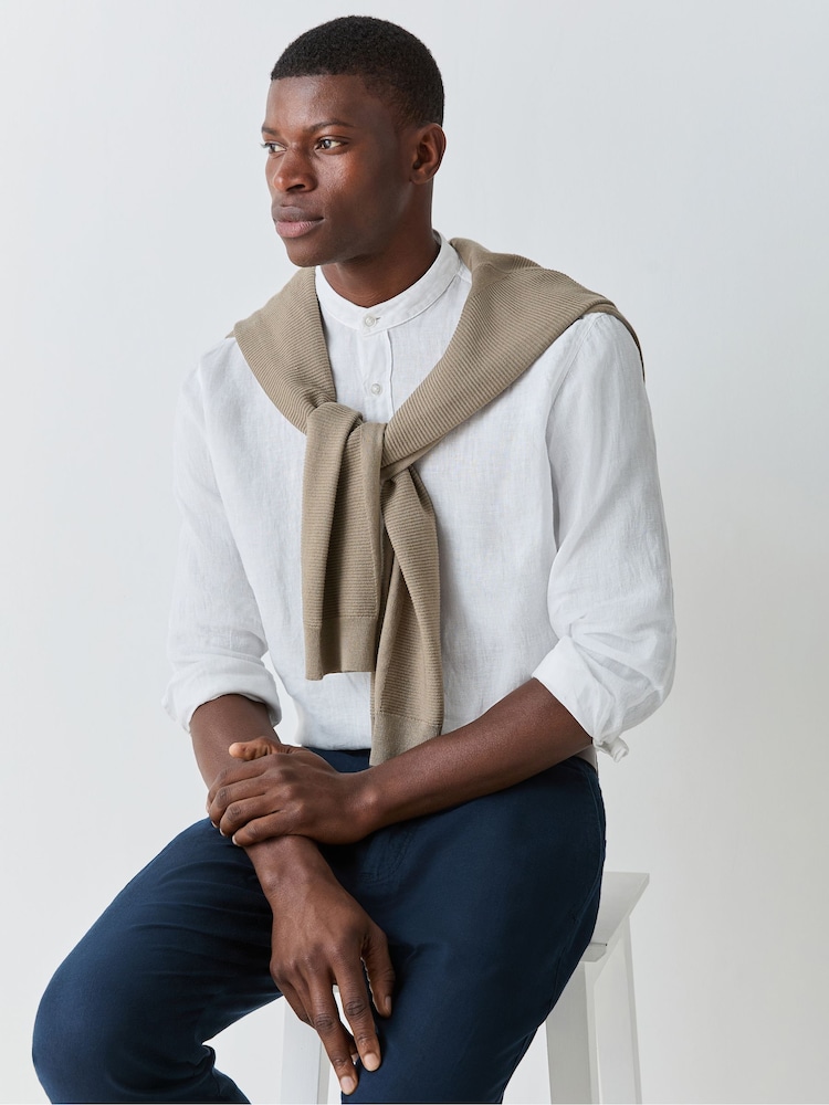 BOSS White Rash Logo Long Sleeve 100% Linen Shirt - Image 2 of 7