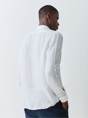 BOSS White Rash Logo Long Sleeve 100% Linen Shirt - Image 4 of 7