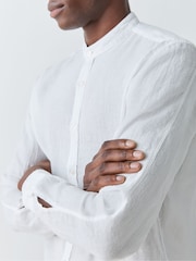 BOSS White Rash Logo Long Sleeve 100% Linen Shirt - Image 5 of 7