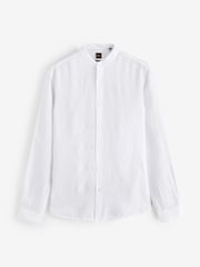 BOSS White Rash Logo Long Sleeve 100% Linen Shirt - Image 7 of 7