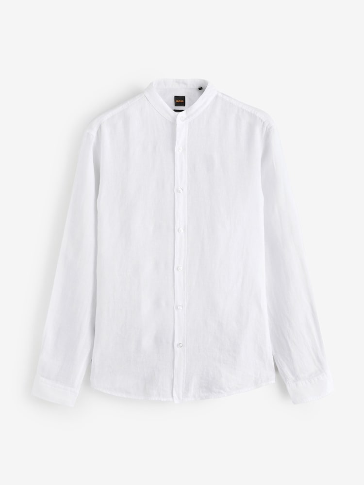 BOSS White Rash Logo Long Sleeve 100% Linen Shirt - Image 7 of 7
