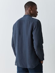 BOSS Blue Rash Logo Long Sleeve 100% Linen Shirt - Image 3 of 6