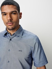 BOSS Blue Regular Fit Short Sleeve Cotton Shirt - Image 3 of 5