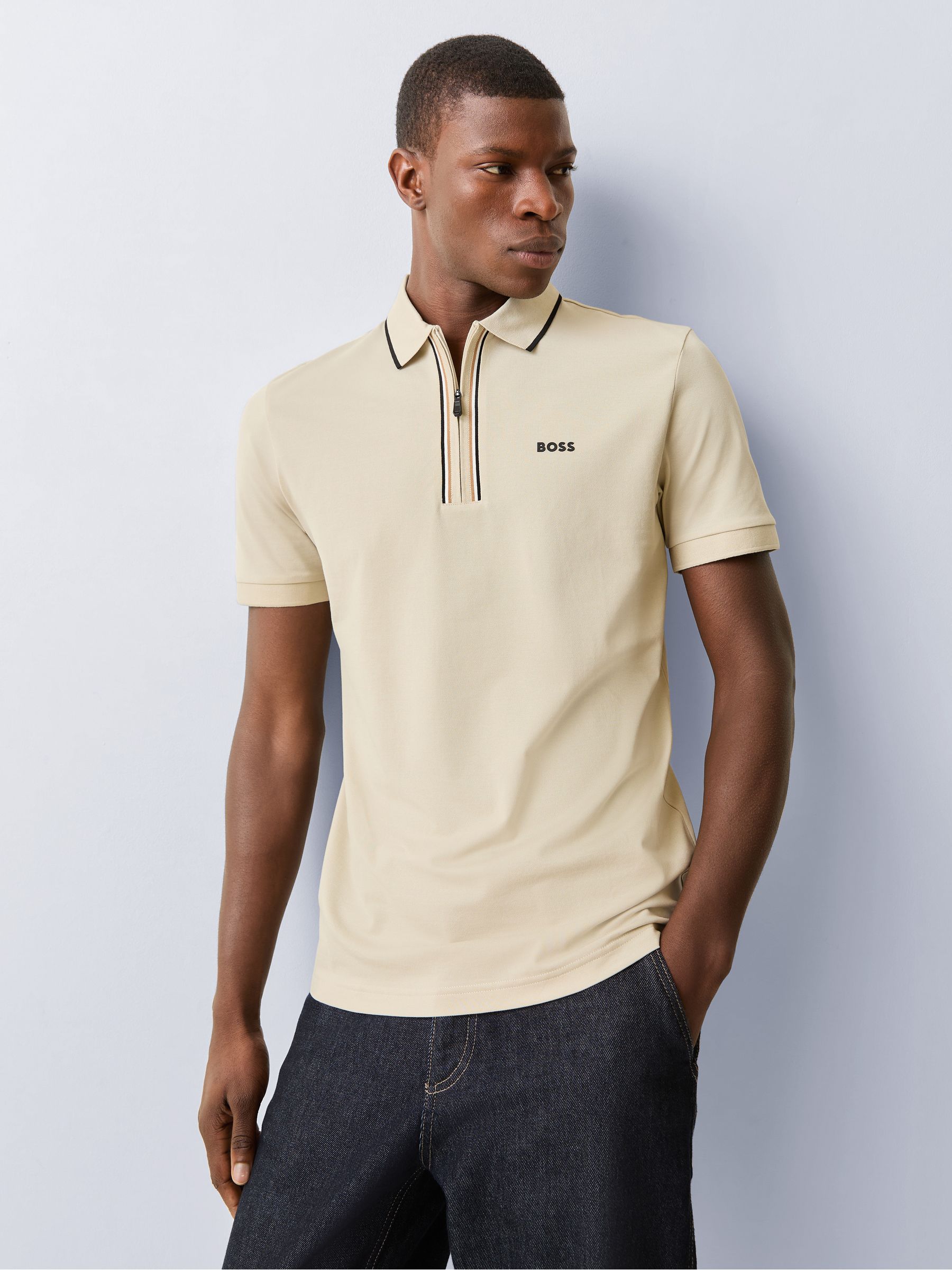 Buy BOSS Cream Philix Quarter Zip Polo Shirt from the Next UK