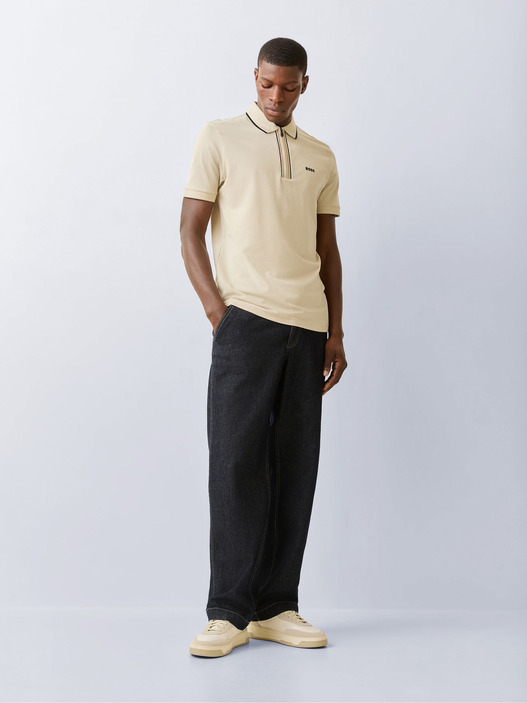 Buy BOSS Cream Philix Quarter Zip Polo Shirt from the Next UK