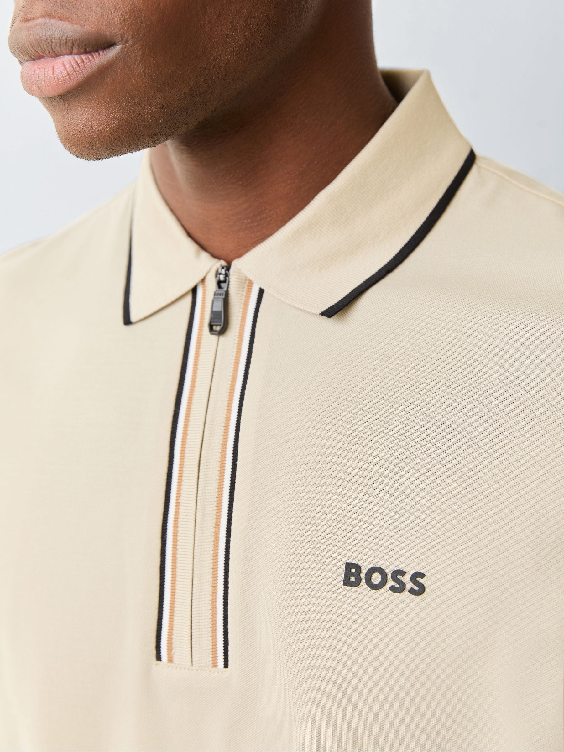 Buy BOSS Cream Philix Quarter Zip Polo Shirt from the Next UK