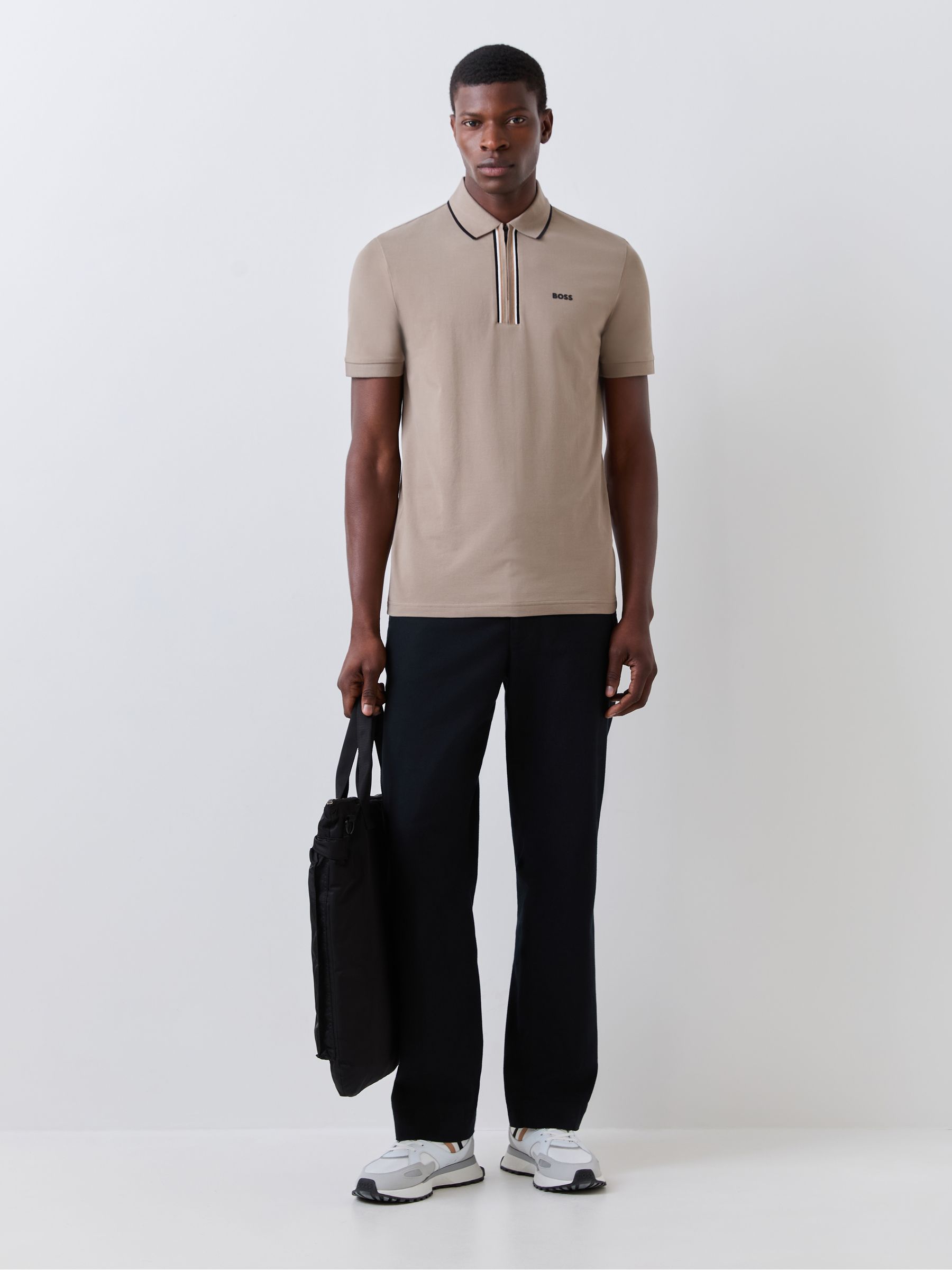 Buy BOSS Brown Philix Quarter Zip Polo Shirt from Next USA