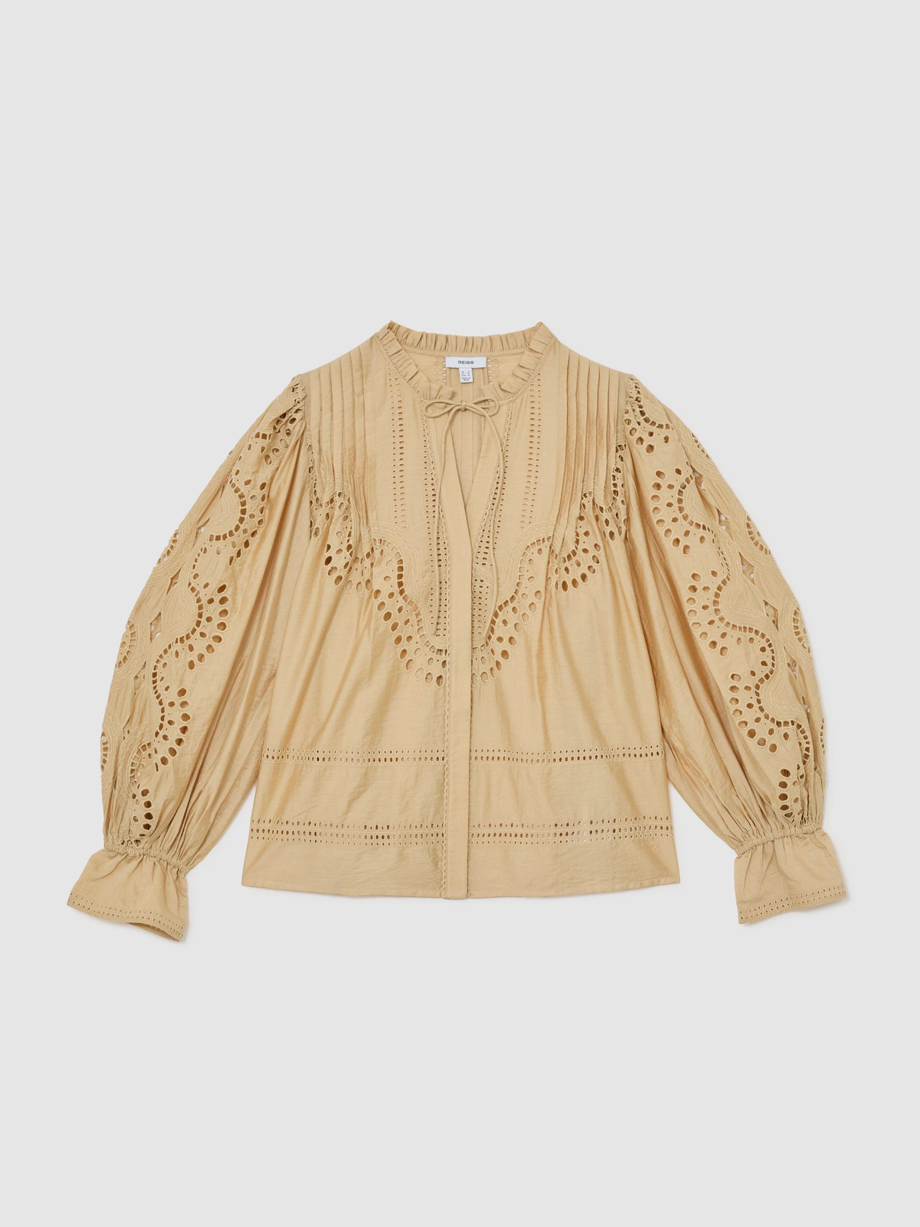 Buy Reiss Neutral Rhiannon Broderie Anglaise Tie-Neck Blouse from