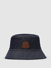 Reiss Mid Blue Sulby Monogram-Patch Denim Bucket Hat - Image 1 of 4