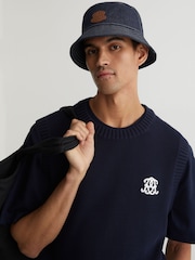Reiss Mid Blue Sulby Monogram-Patch Denim Bucket Hat - Image 2 of 4