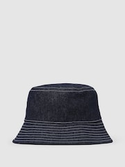 Reiss Mid Blue Sulby Monogram-Patch Denim Bucket Hat - Image 3 of 4