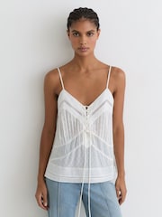 Reiss Ivory Tamsin Lace-Up Semi-Sheer Cami Top - Image 1 of 6