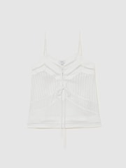 Reiss Ivory Tamsin Lace-Up Semi-Sheer Cami Top - Image 2 of 6