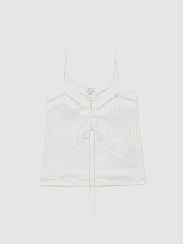 Reiss Ivory Tamsin Lace-Up Semi-Sheer Cami Top - Image 2 of 6