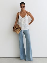 Reiss Ivory Tamsin Lace-Up Semi-Sheer Cami Top - Image 3 of 6