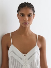 Reiss Ivory Tamsin Lace-Up Semi-Sheer Cami Top - Image 5 of 6