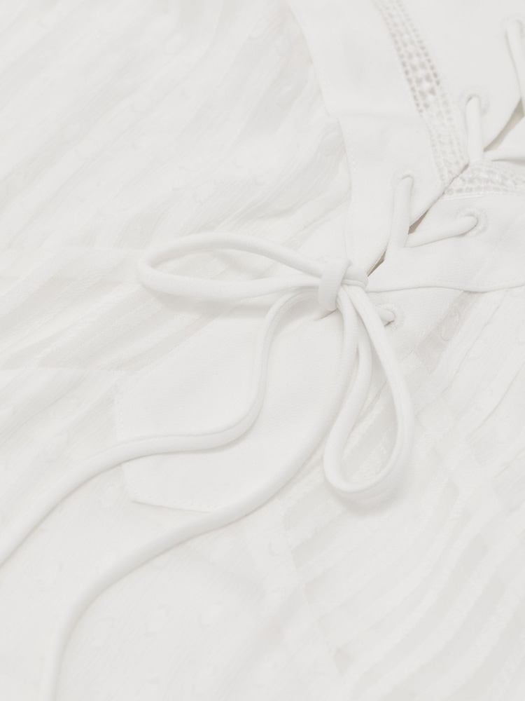 Reiss Ivory Tamsin Lace-Up Semi-Sheer Cami Top - Image 6 of 6