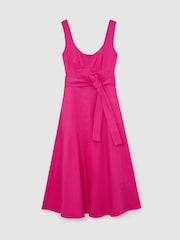 Rosa - Reiss Irina Cotton Belted Midi Dress with Stretch - Bild 2 von 6