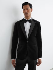 Reiss Black Ace Slim Velvet Single-Breasted Blazer Tailored-Fit - Image 1 of 7
