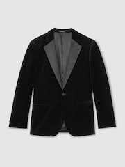 Reiss Black Ace Slim Velvet Single-Breasted Blazer Tailored-Fit - Image 2 of 7