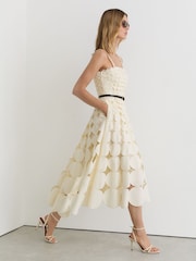 Reiss Cream Gigi Cotton Cut-Out Belted Midi Dress - Image 7 of 9