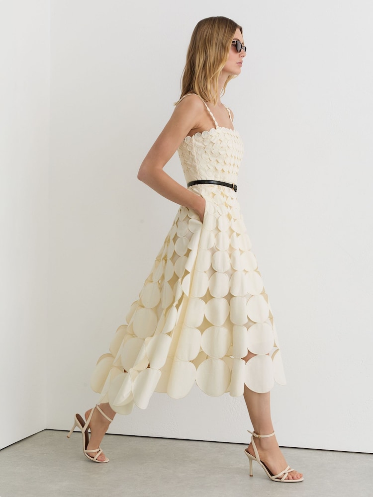 Buy Reiss Cream Gigi Cotton Cut-Out Belted Midi Dress from Next USA Buy Reiss Cream Gigi Cotton Cut-Out Belted Midi Dress from Next USA