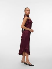 VERO MODA Burgundy Satin Frill Detail Scarf Dress - Image 3 of 5