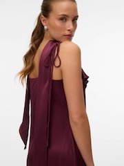VERO MODA Burgundy Satin Frill Detail Scarf Dress - Image 4 of 5