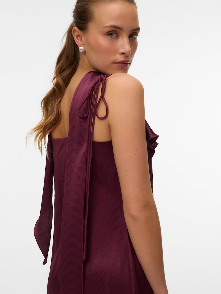 vero moda silk dress Vero Moda satin drape neck detail maxi dress in chocolate