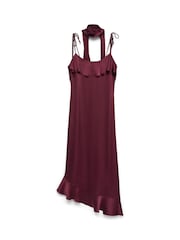 VERO MODA Burgundy Satin Frill Detail Scarf Dress - Image 5 of 5