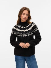 VERO MODA Brown High Neck Nordic Knit Jumper - Image 1 of 4