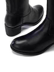 Moda in Pelle Black Sansho Block Heels Long Riding Boots With Trim - Image 3 of 4