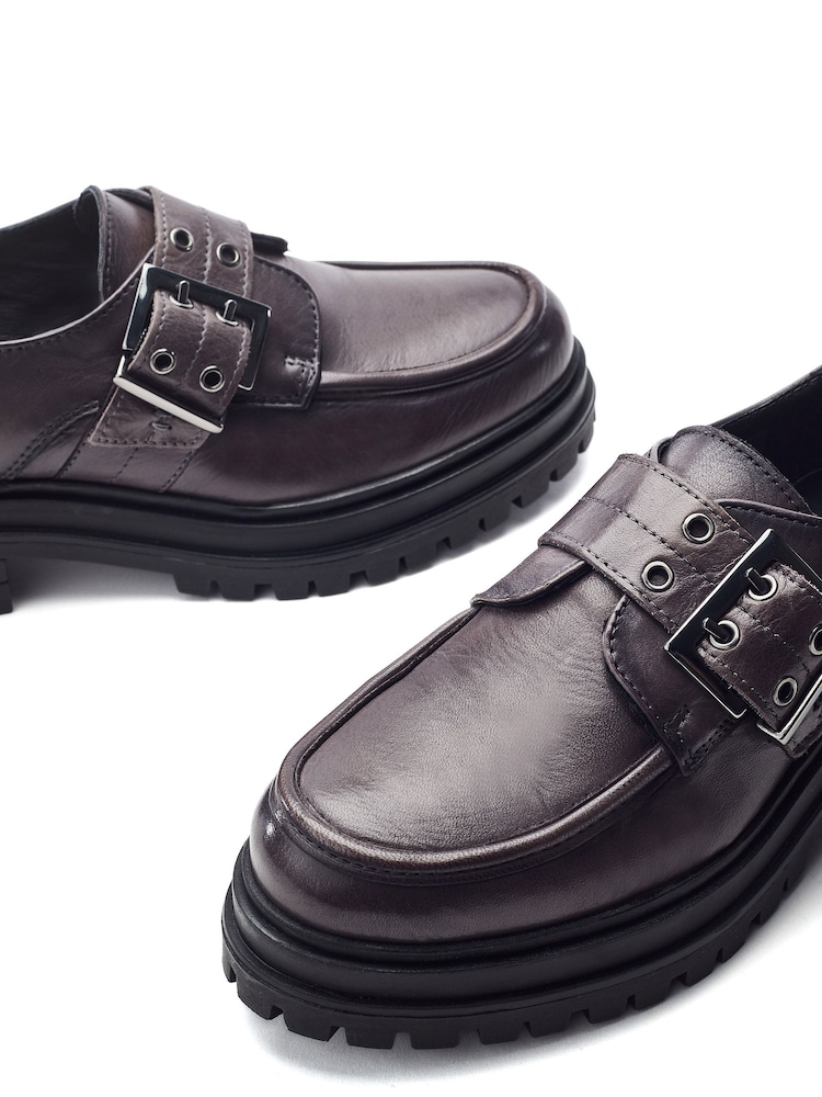 Moda in Pelle Grey Sh Imoge Chunky Buckle Monk Shoes - Image 4 of 4 Moda in Pelle Grey Sh Imoge Chunky Buckle Monk Shoes - Image 4 of 4
