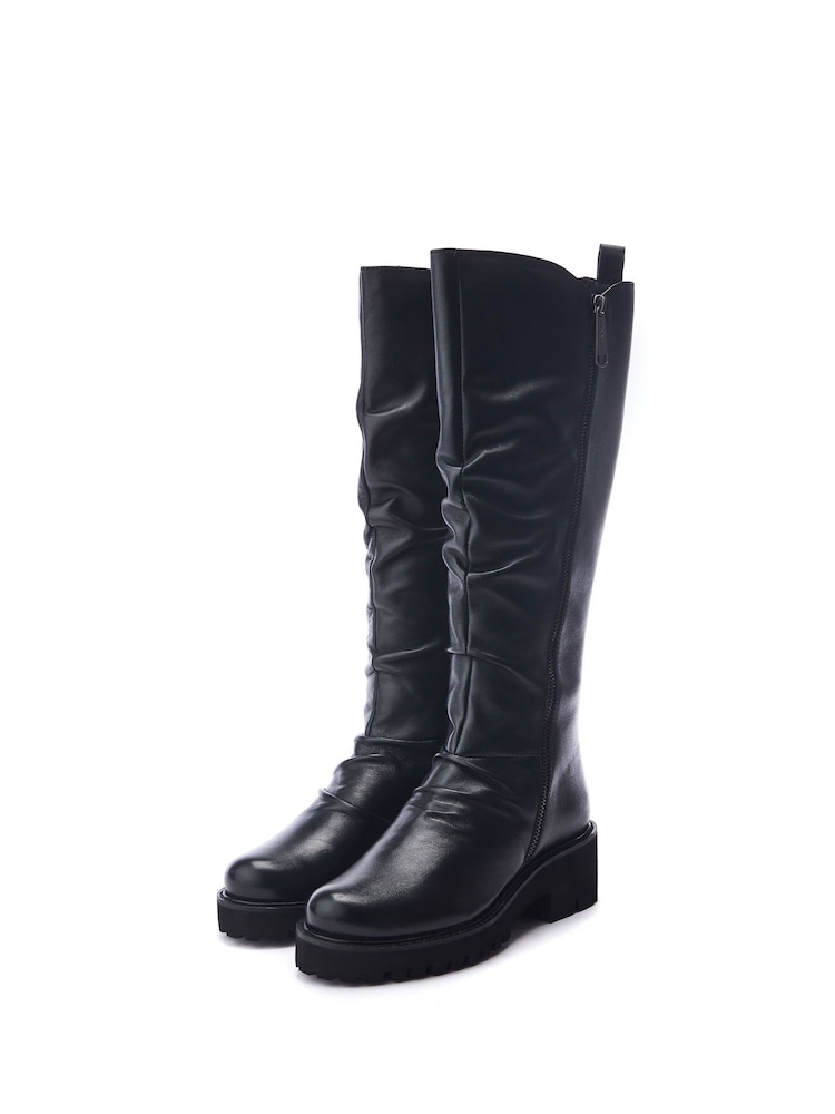 Moda in Pelle Black Chrome Riez Ruched Angular Zip Long Boot - Image 2 of 4 Moda in Pelle Black Chrome Riez Ruched Angular Zip Long Boot - Image 2 of 4