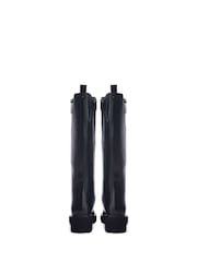 Moda in Pelle Black Chrome Riez Ruched Angular Zip Long Boots - Image 3 of 4