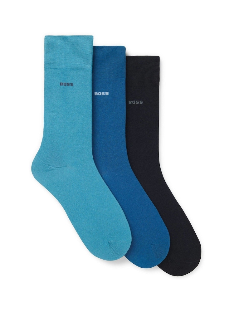 BOSS Navy Logo Socks 3 Pack - Image 1 of 2