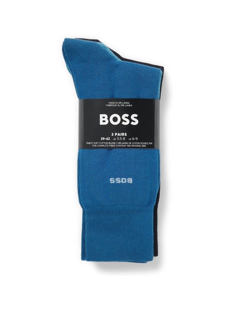 BOSS Navy Logo Socks 3 Pack - Image 2 of 2