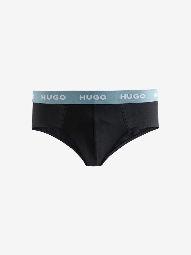 HUGO Black Stretch Cotton Hipster Briefs 3 Pack - Image 2 of 4