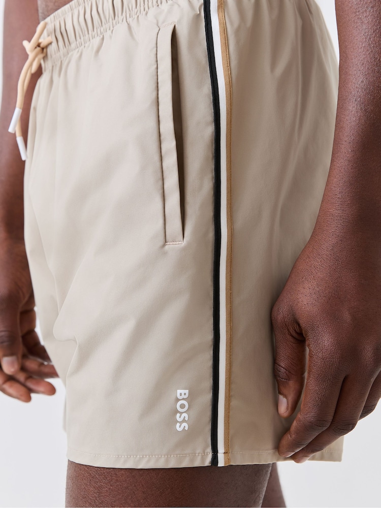 BOSS Cream Iconic Side Stripe Logo Swim Shorts - Image 4 of 4 BOSS Cream Iconic Side Stripe Logo Swim Shorts - Image 4 of 4