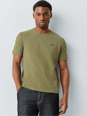 橄欖綠 - 短袖款 - BOSS 標誌窩夫格紋 T 裇 - 圖片 4，共 8