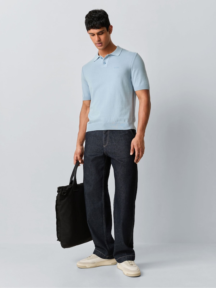 BOSS Light Blue Asac Knitted Polo Shirt - Image 2 of 6 BOSS Light Blue Asac Knitted Polo Shirt - Image 2 of 6