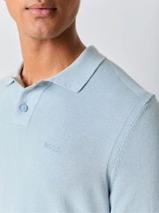 BOSS Light Blue Asac Knitted Polo Shirt - Image 4 of 6