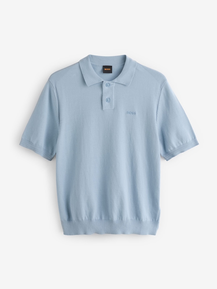 BOSS Light Blue Asac Knitted Polo Shirt - Image 6 of 6 BOSS Light Blue Asac Knitted Polo Shirt - Image 6 of 6