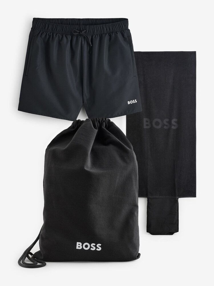 BOSS Black Swim Shorts Bag Towel Beach Gift Set - Image 1 of 4